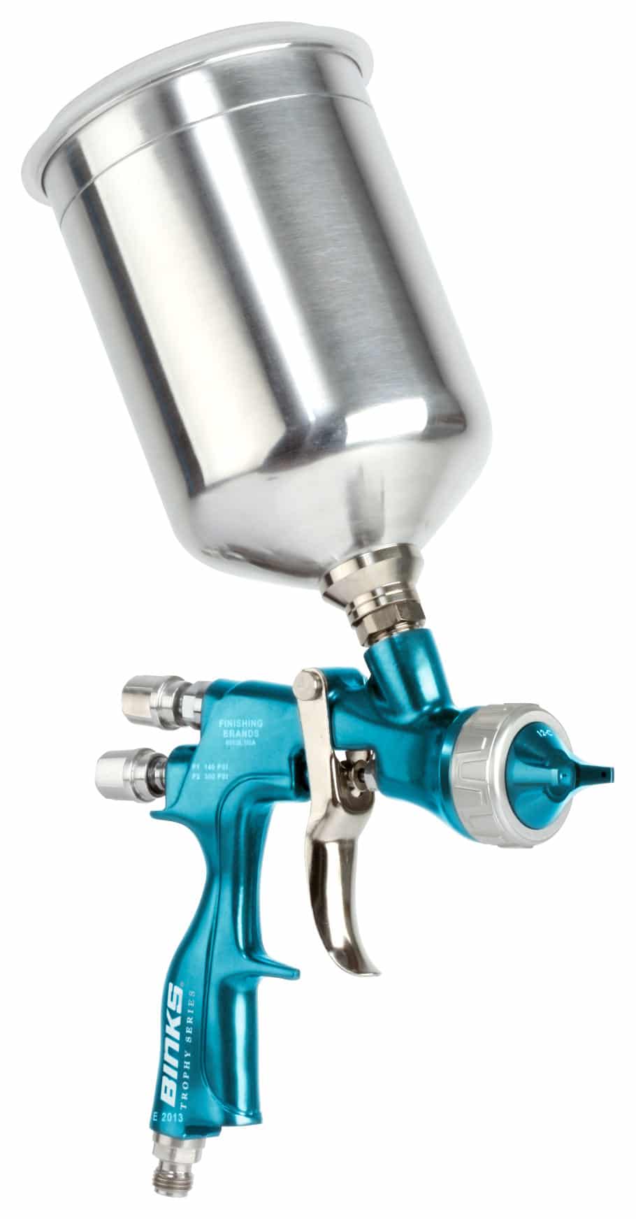 Binks 2466-HV1 Trophy Gravity Fed Spray Gun Value Pack includes 1.2, 1.4, and 1.8 Fluid Nozzle