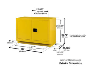 Sure-Grip® EX 31-gal.capacity Under Fume Hood Safety Cabinet w/ 1 Shelf & 2 Self-Close Doors - Silver